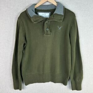 Vintage American Eagle Mens Y2K 1/4 Button Pullover Sweater Size M Preppy Grunge